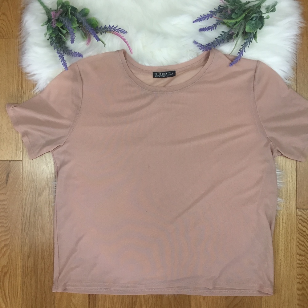 Cotton On Sheer Light Pink/Coral Mesh Boxy T-Shirt